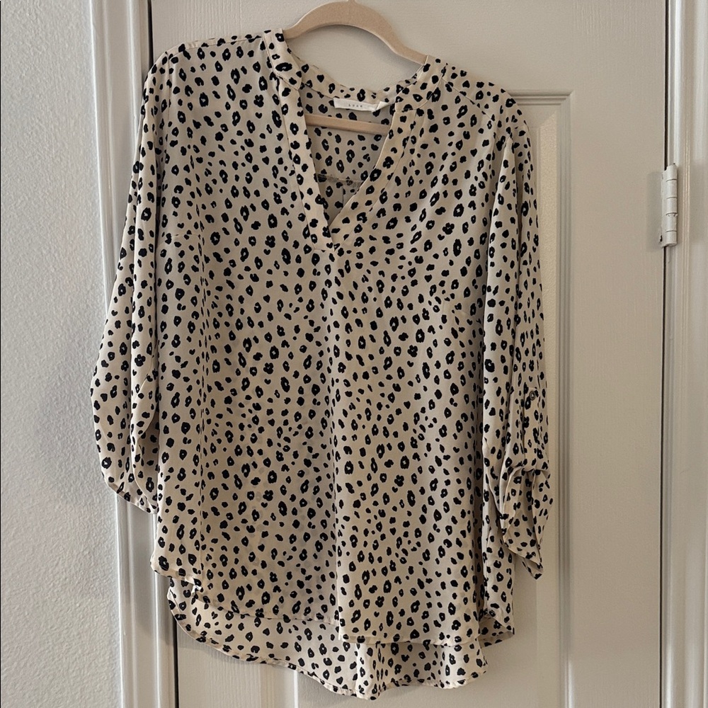 Lush Black and Cream 3/4 Sleeve Mandarin Collar Blouse